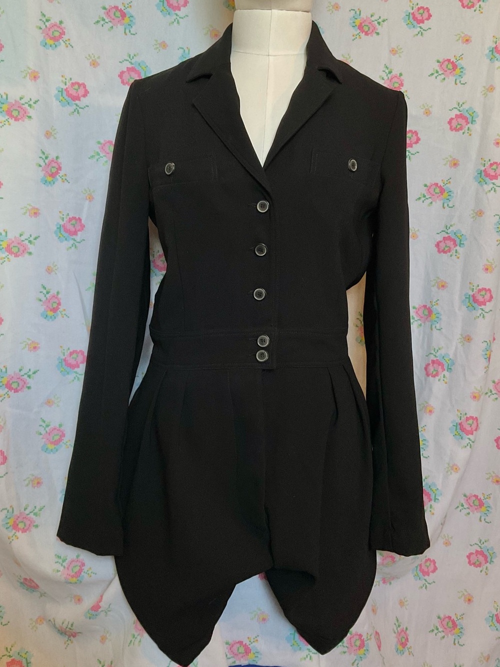 Black Tailored Button-Up Romper